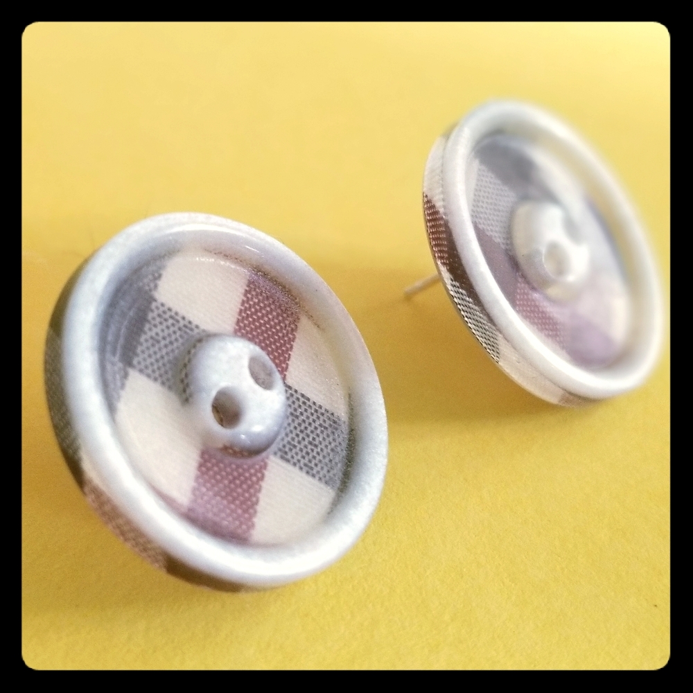 Plaid Button Earrings